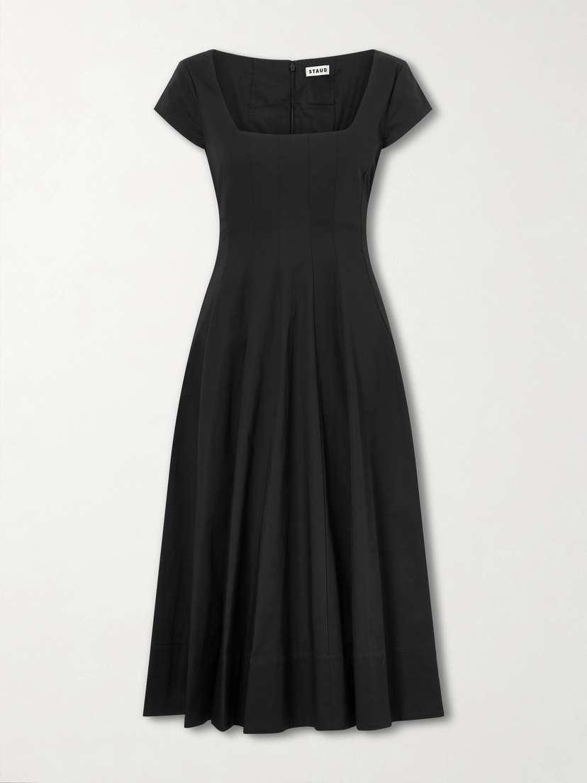 Staud Wells Paneled Cotton-blend Poplin Midi Dress