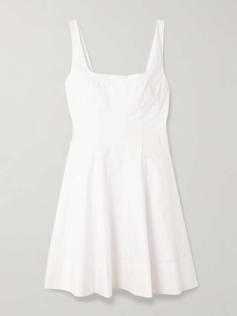 Staud Wells Pleated Cotton-blend Poplin Mini Dress