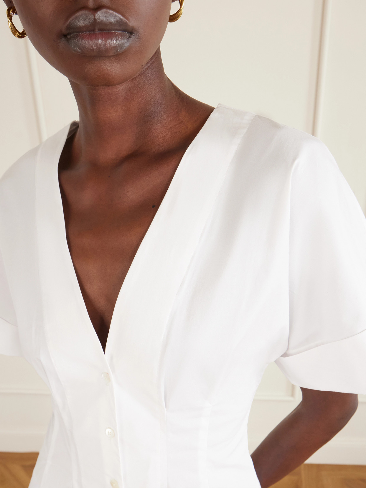 Elle Pleated Cotton-Blend Poplin Blouse