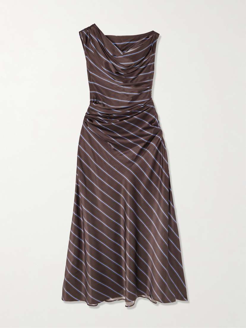Staud Phare Draped Striped Stretch-silk Midi Dress