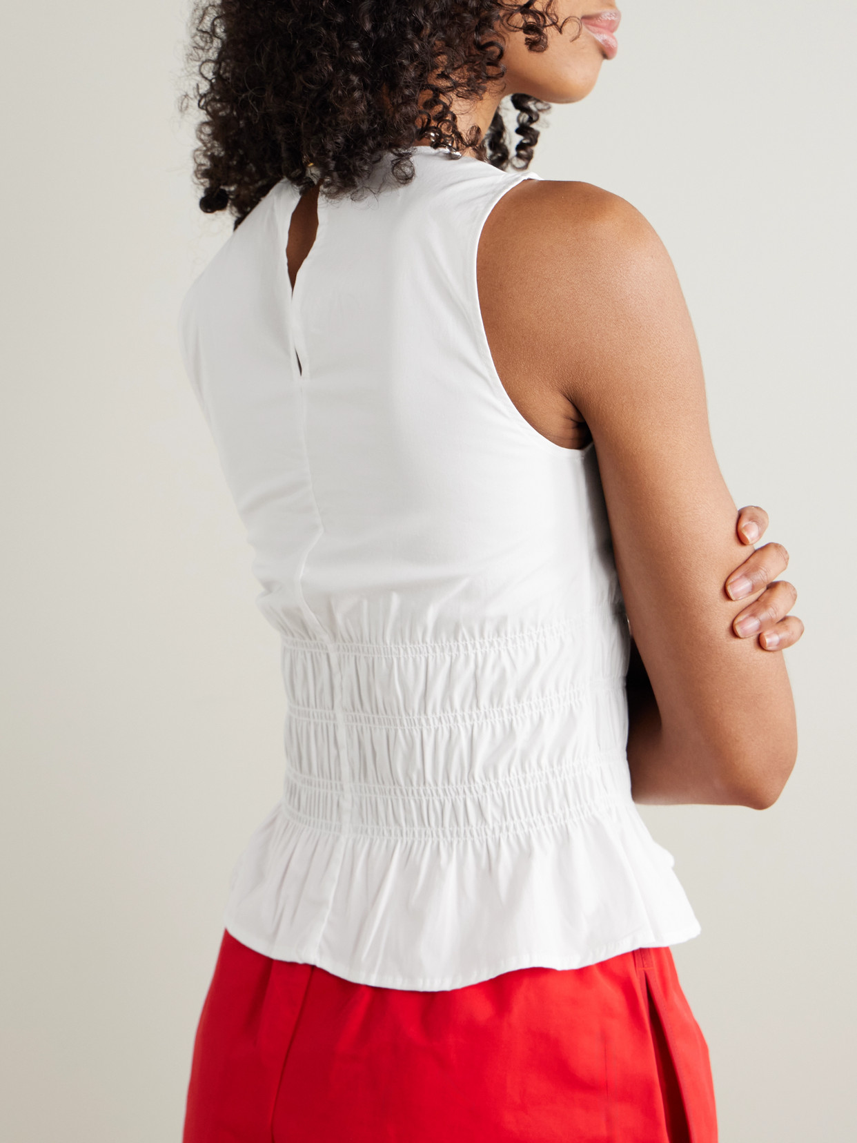 Culver Shirred Cotton-Blend Poplin Peplum Top