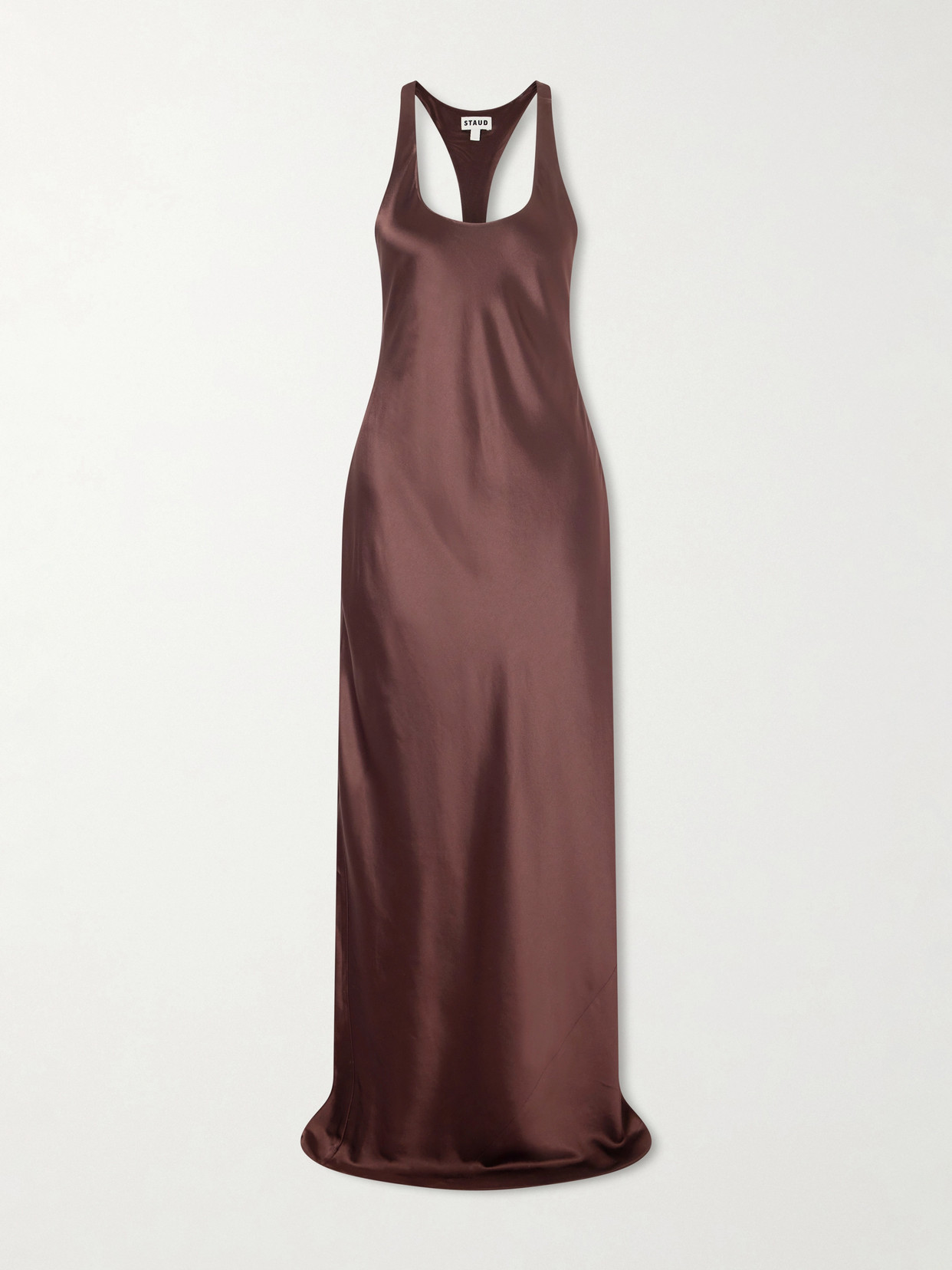 Staud Juanita Satin Maxi Dress In Brown