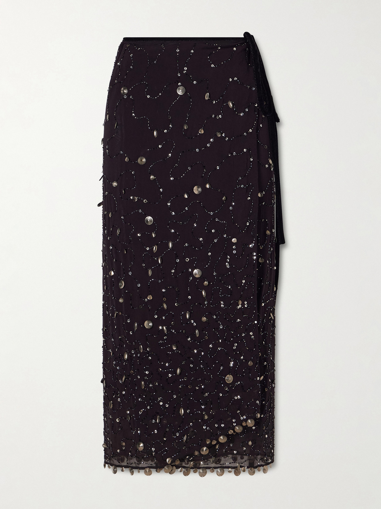 Mer Embellished Chiffon Midi Wrap Skirt