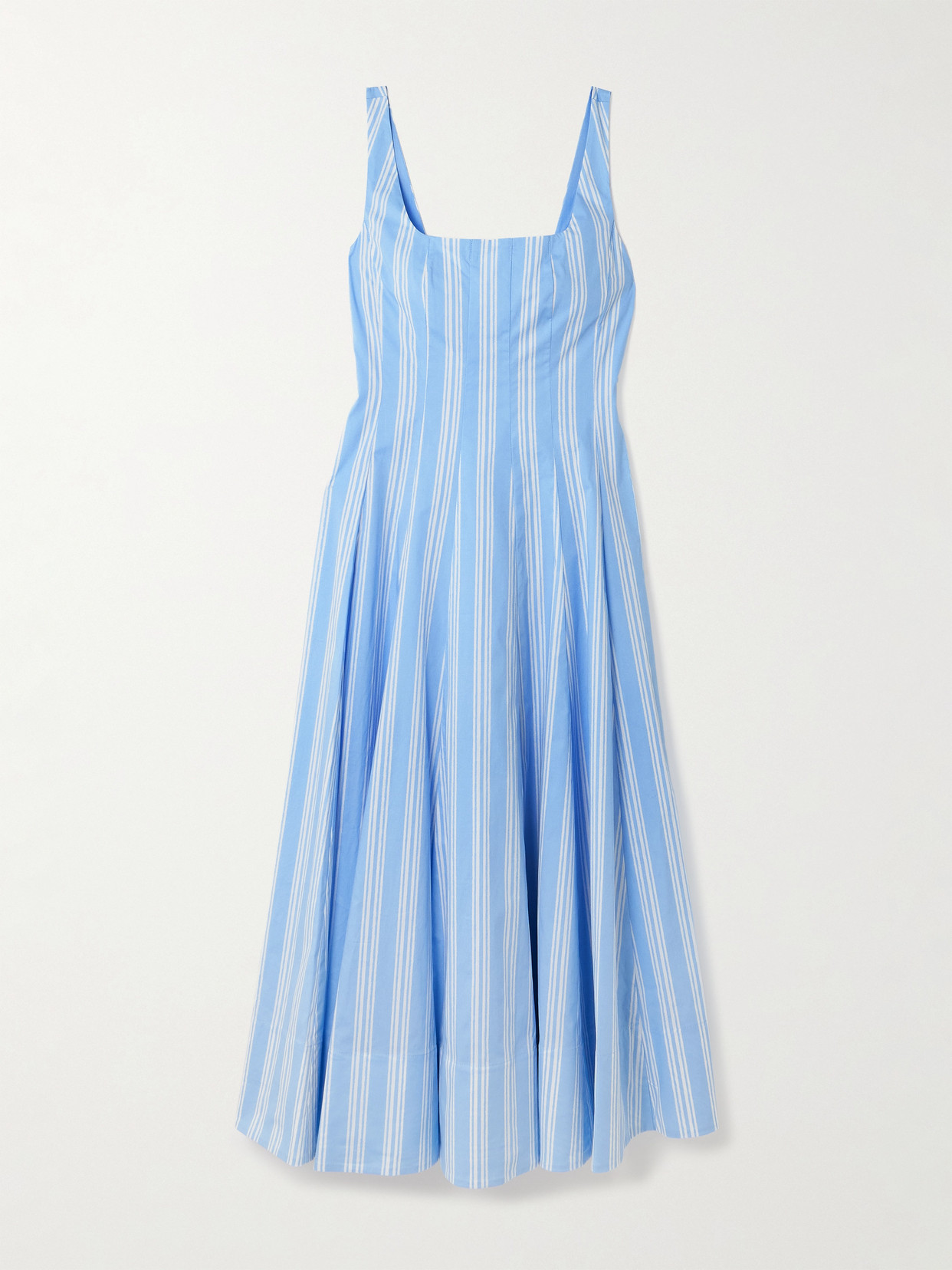 Staud Wells Paneled Striped Cotton-blend Poplin Midi Dress In Blue