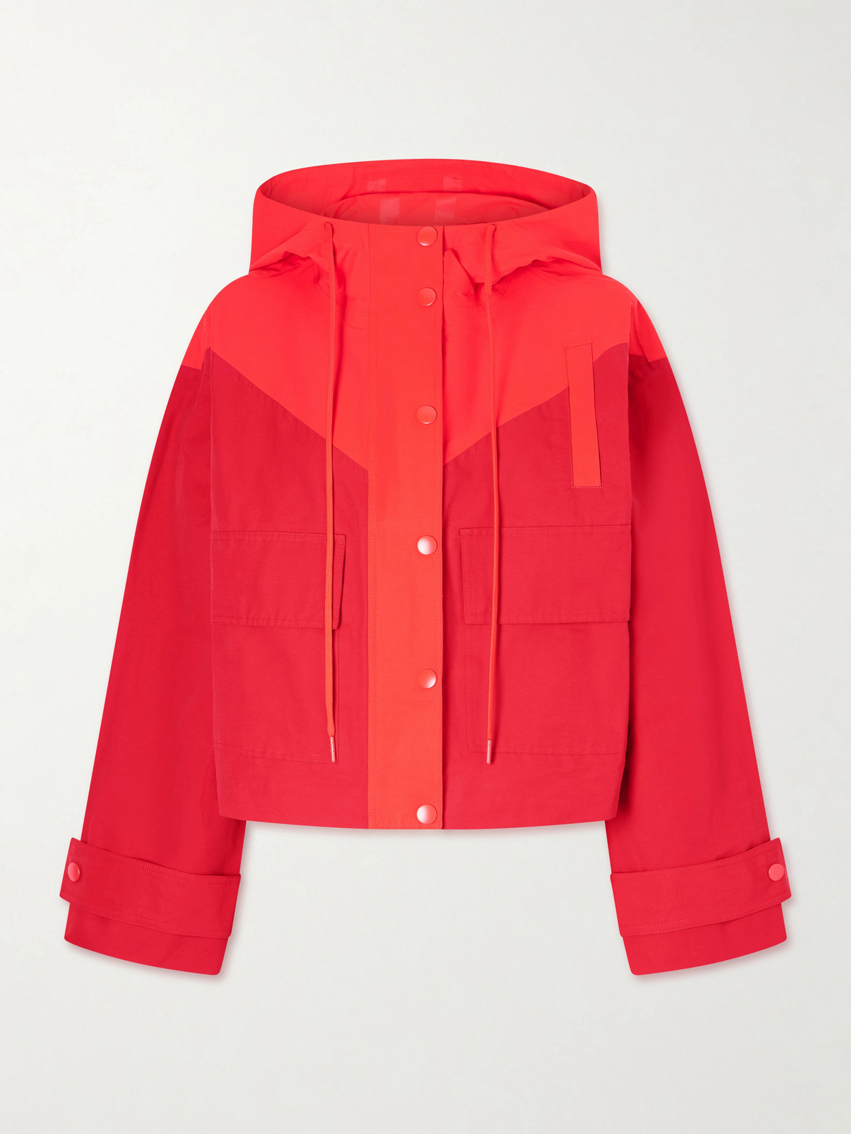 Staud Alta Hooded Two-tone Cotton-blend Jacket In Red