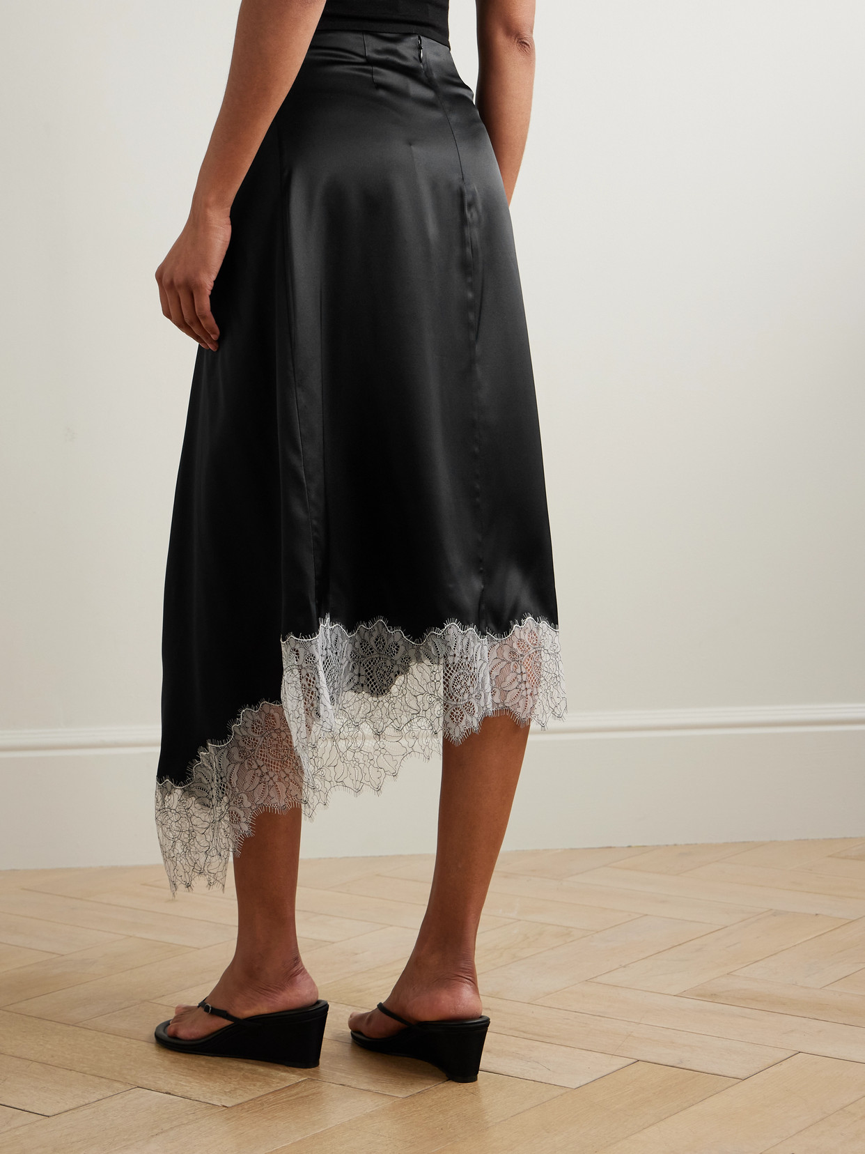 Sonoma Asymmetric Gathered Lace-Trimmed Silk-Blend Midi