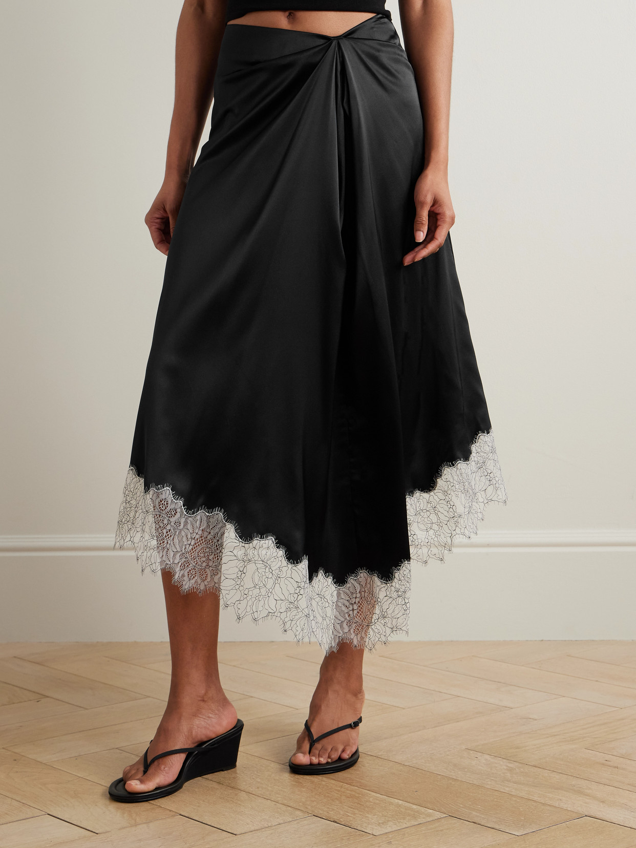 Sonoma Asymmetric Gathered Lace-Trimmed Silk-Blend Midi