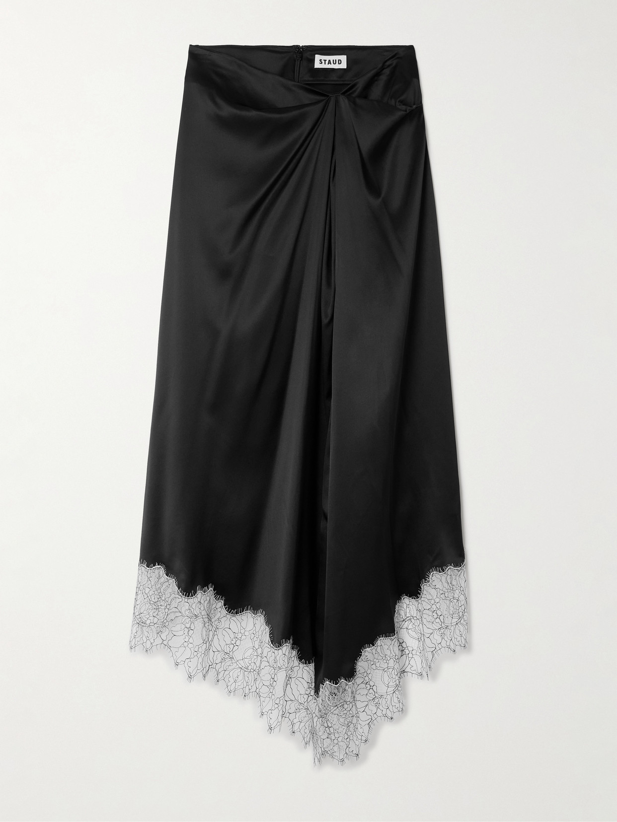 Sonoma Asymmetric Gathered Lace-Trimmed Silk-Blend Midi