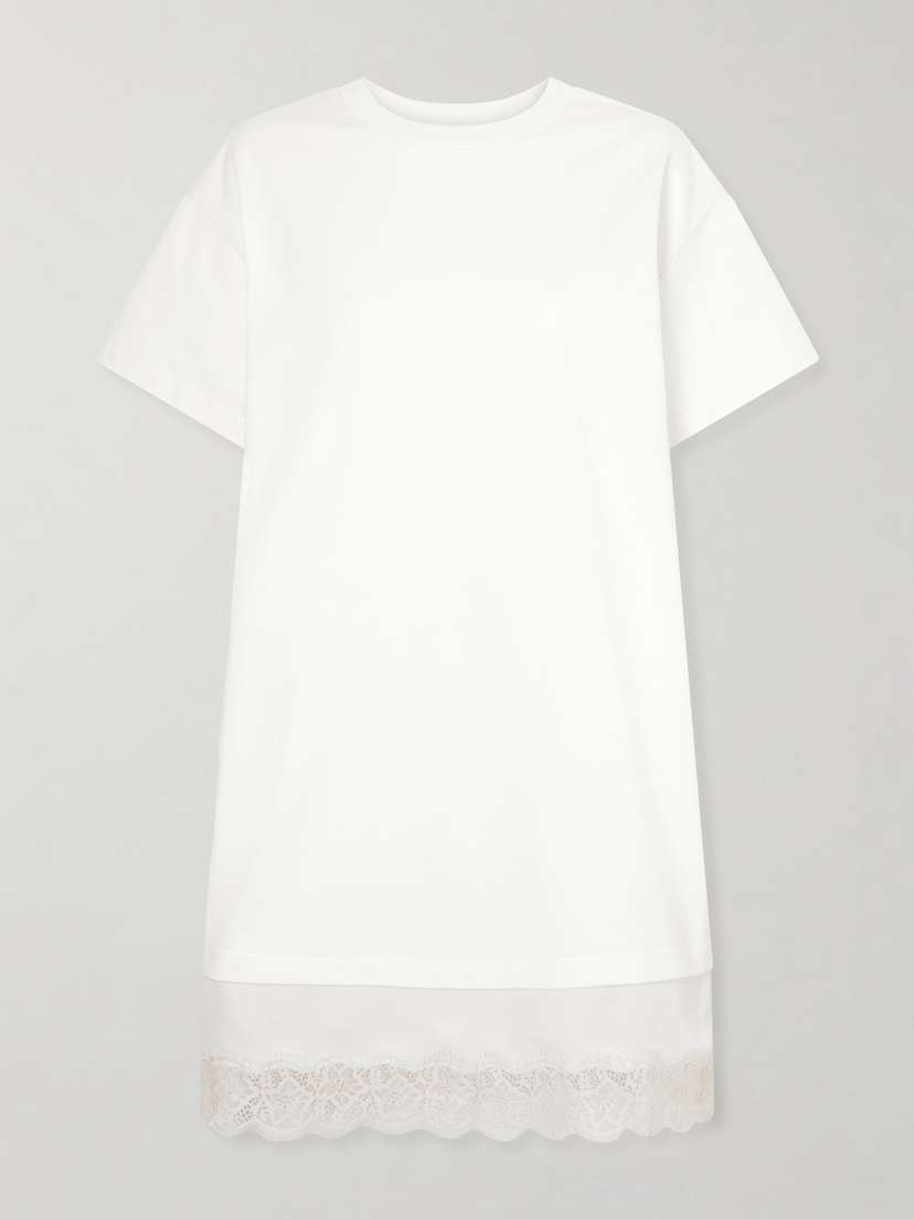 Staud Grier Silk And Lace-trimmed Cotton-jersey Mini Dress