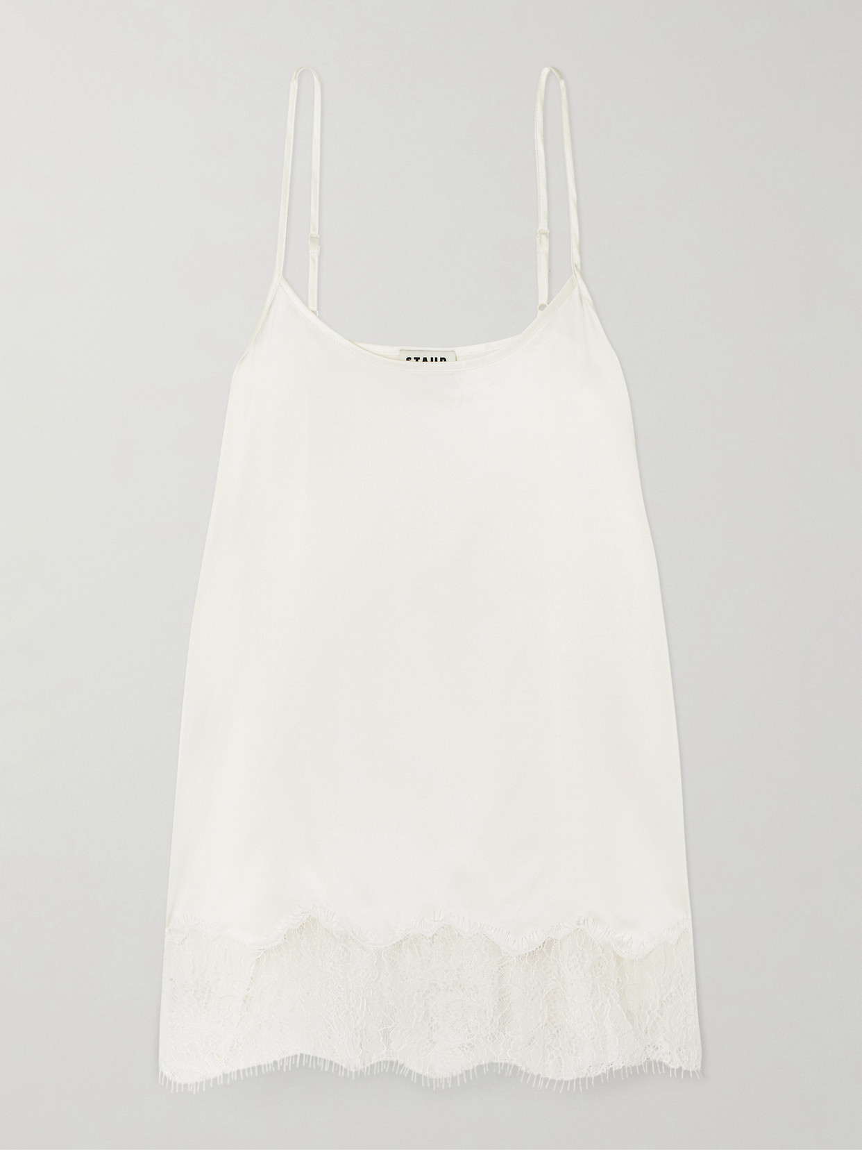 Staud Chloe Lace-trimmed Silk-blend Satin Camisole In White