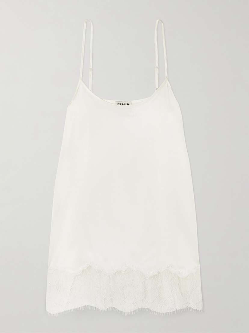 Staud Chloe Lace-trimmed Silk-blend Satin Camisole