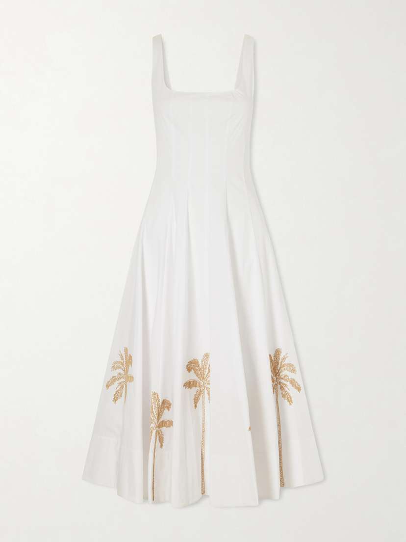 Staud Wells Pleated Printed Cotton-blend Poplin Midi Dress