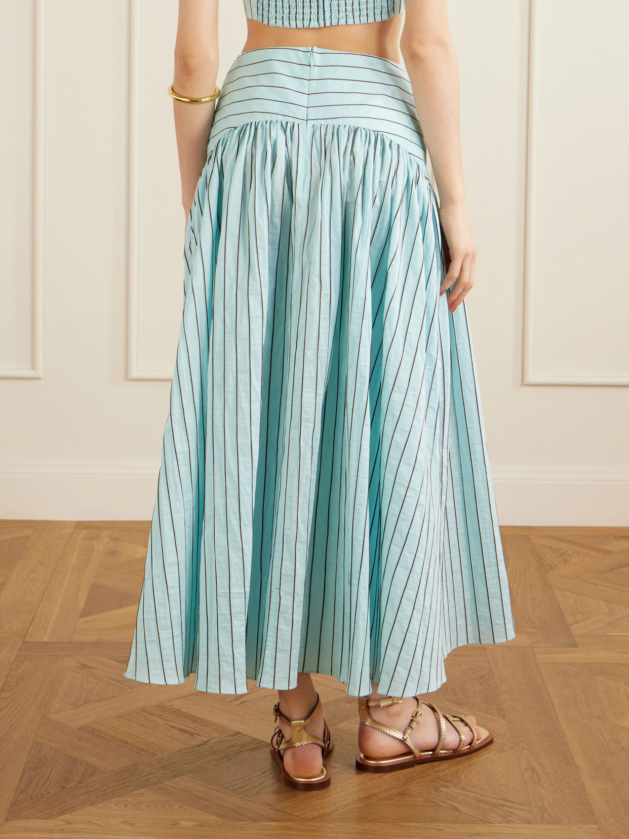 Procida Pleated Striped Cotton-Blend Poplin Midi