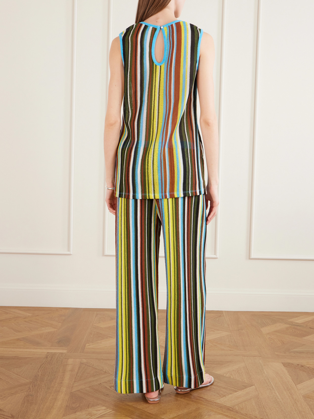 Staud Ali Striped Knitted Straight-leg Pants In Multi