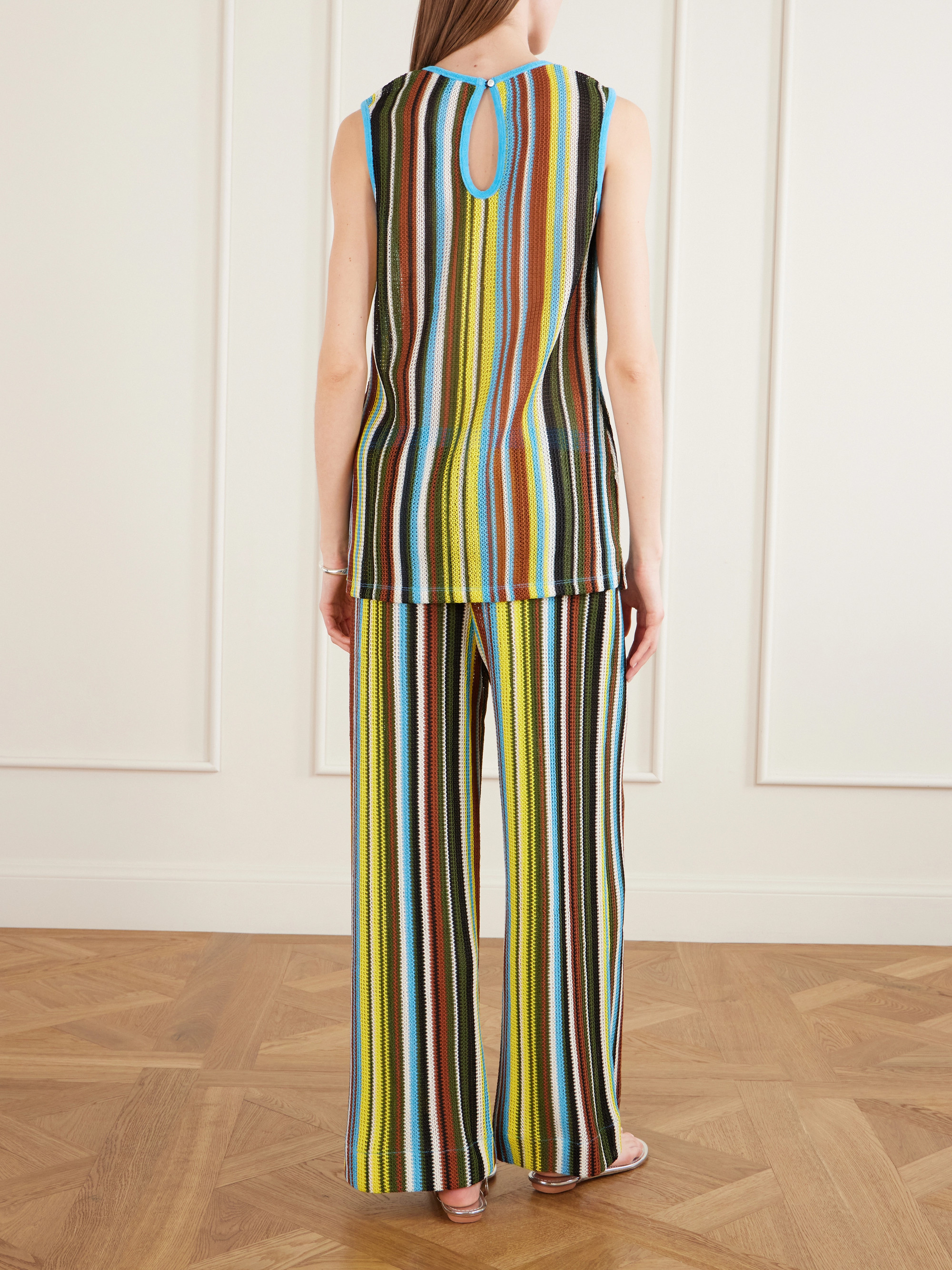 Staud Ali striped knitted straight-leg pants
