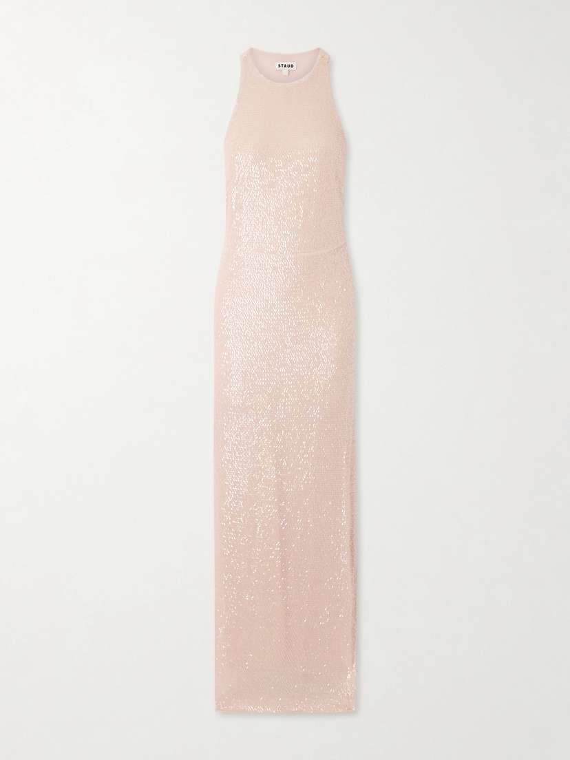 Staud Bree Sequined Tulle Halterneck Midi Dress