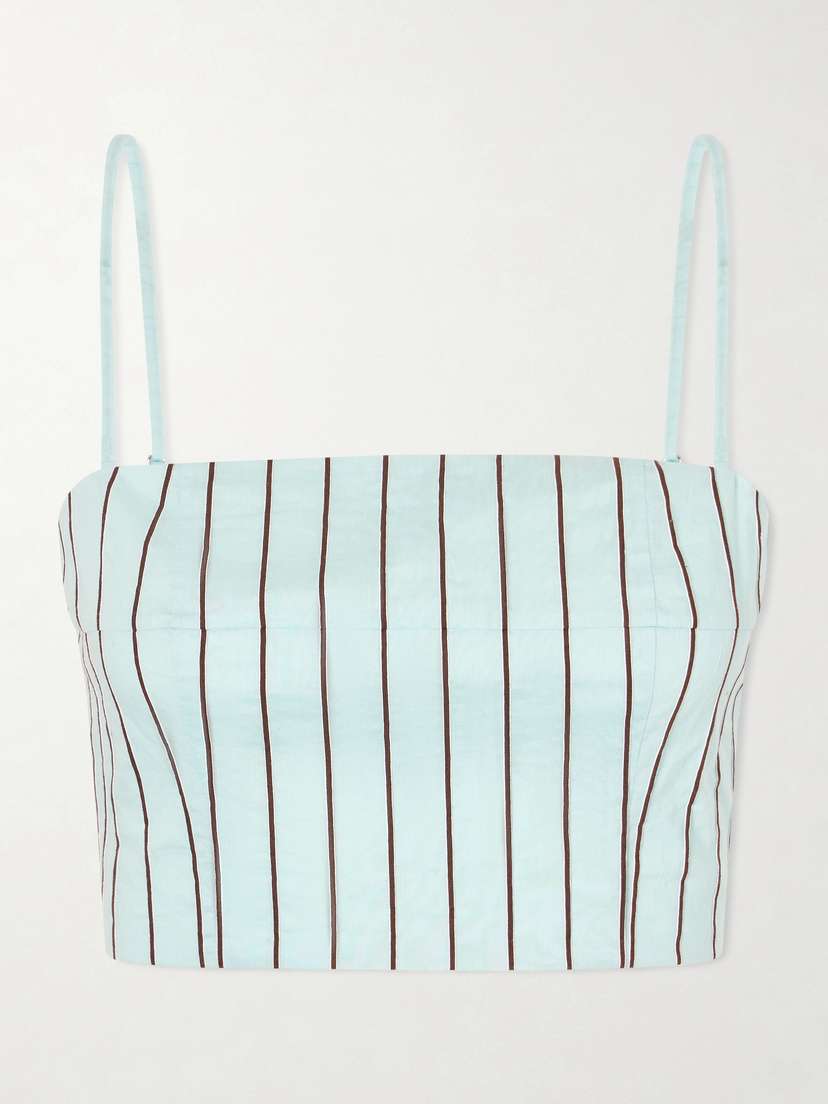 Staud Federico Cropped Striped Cotton-blend Top