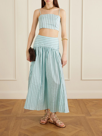 THIERRY COLSON - Delphi pintucked striped cotton and silk-blend