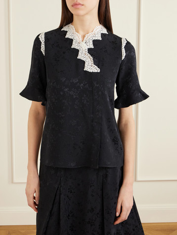 MAISON MAYLE Margarita mesh and crochet-trimmed floral-jacquard silk-crepe blouse
