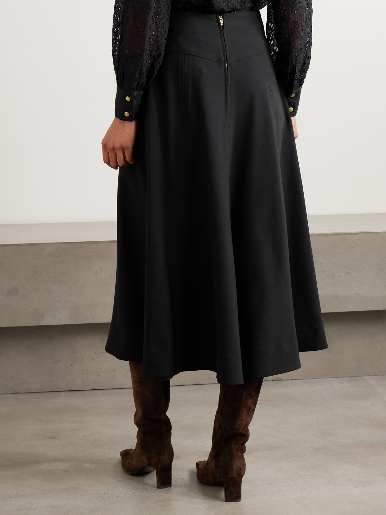 Kit Embellished Leather-Trimmed Woven Midi