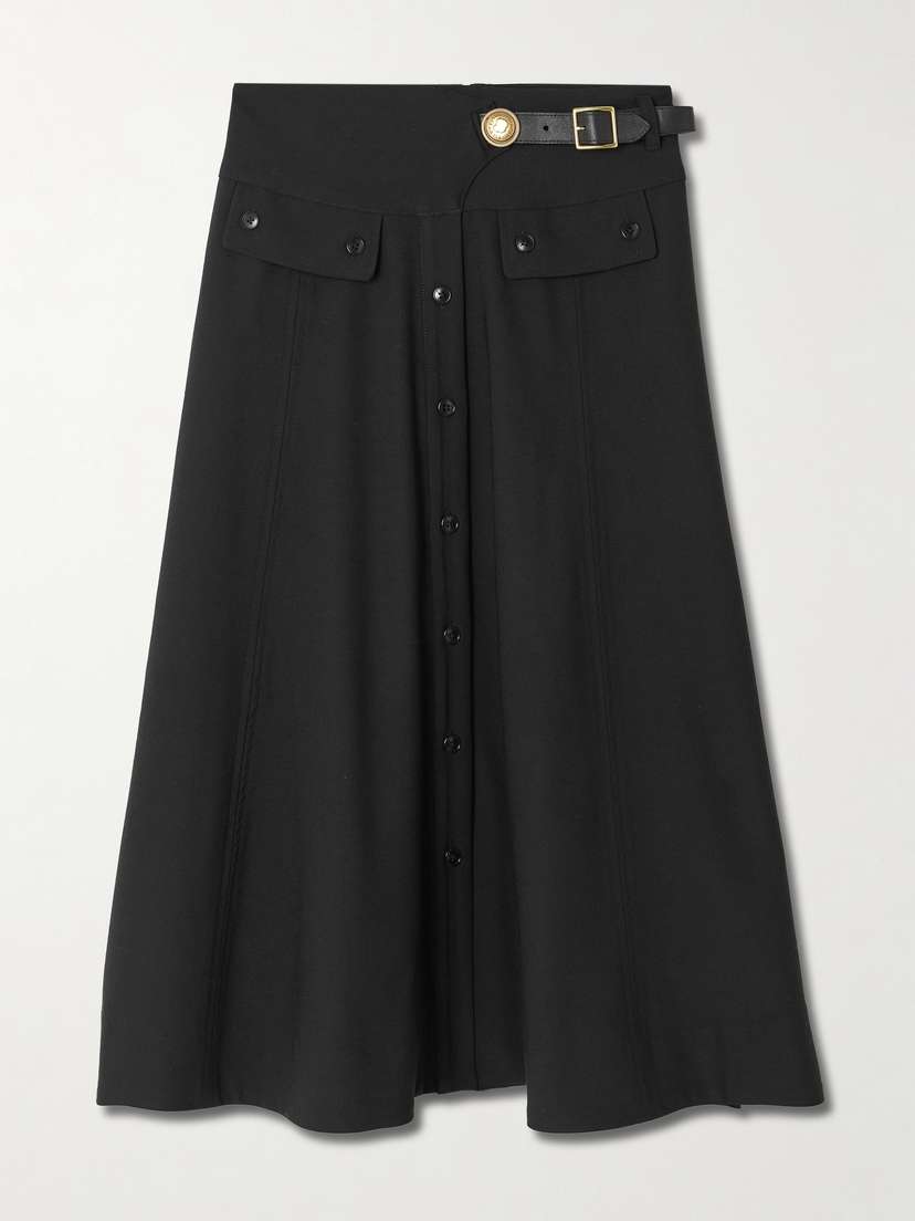 MAISON MAYLE Kit Embellished Leather-trimmed Woven Midi Skirt