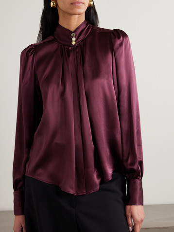 MAISON MAYLE Val D'Isere gathered silk-charmeuse blouse