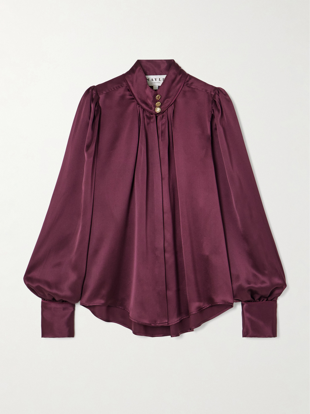 Maison Mayle Val D'isere Gathered Silk-charmeuse Blouse In Burgundy