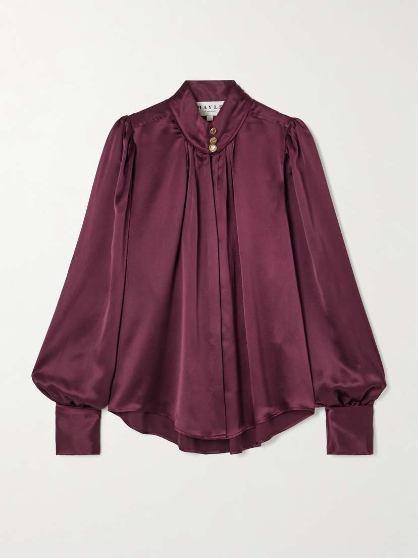 MAISON MAYLE Val D'isere Gathered Silk-charmeuse Blouse