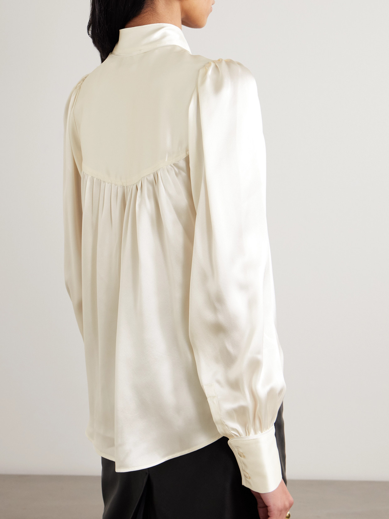 Maison Mayle Val D'isere Gathered Silk-charmeuse Blouse In White