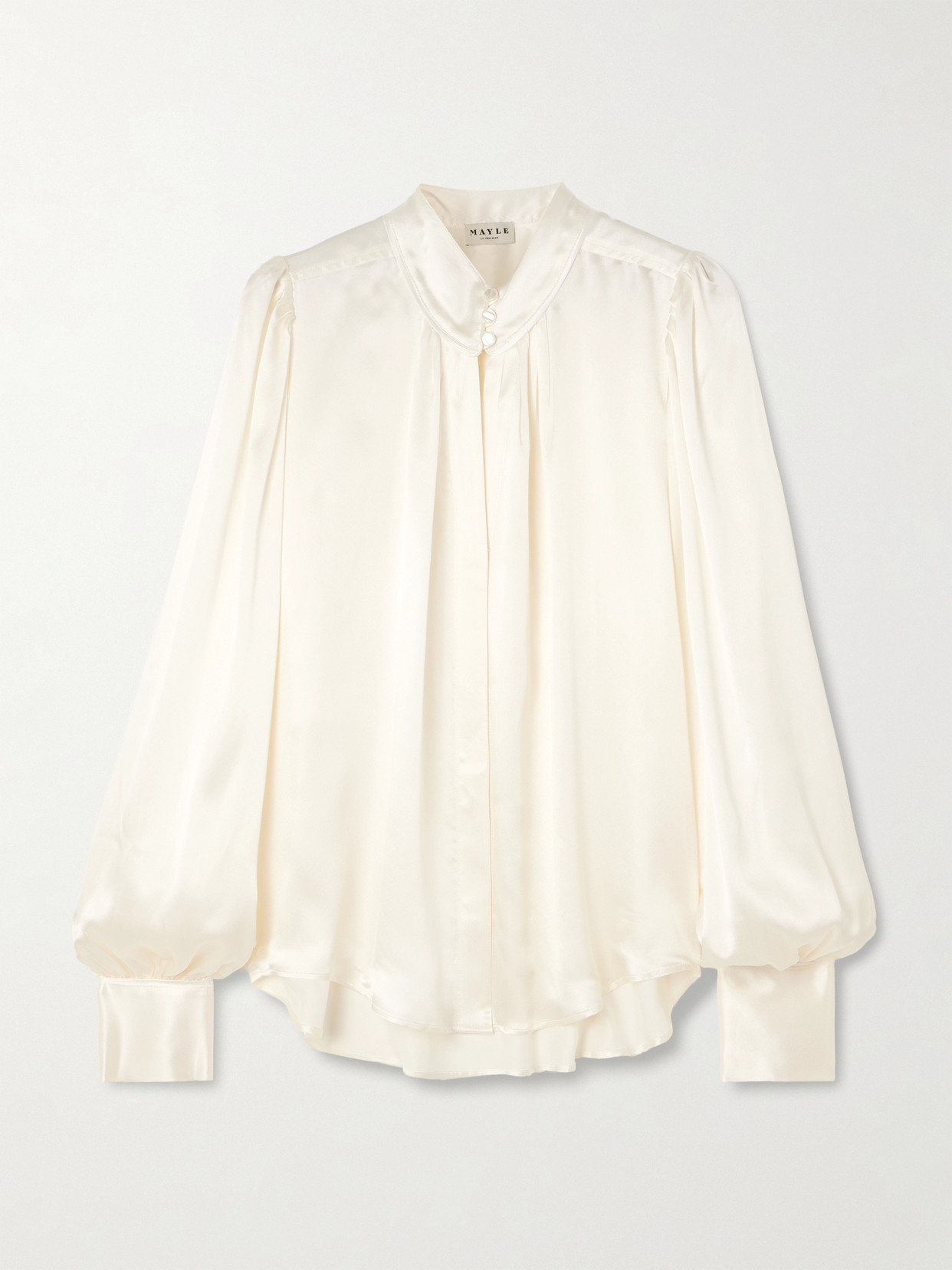 Maison Mayle Val D'isere Gathered Silk-charmeuse Blouse In White