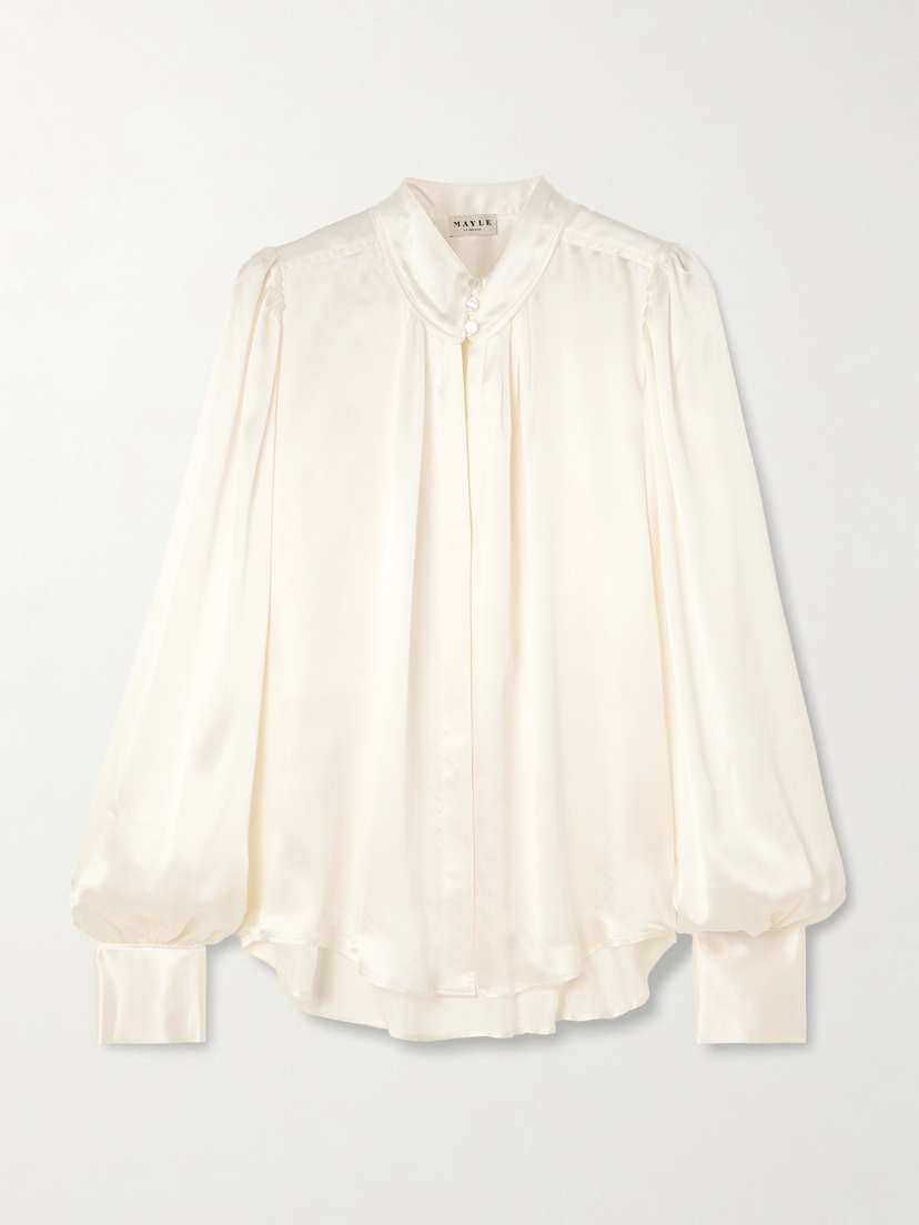MAISON MAYLE Val D'isere Gathered Silk-charmeuse Blouse