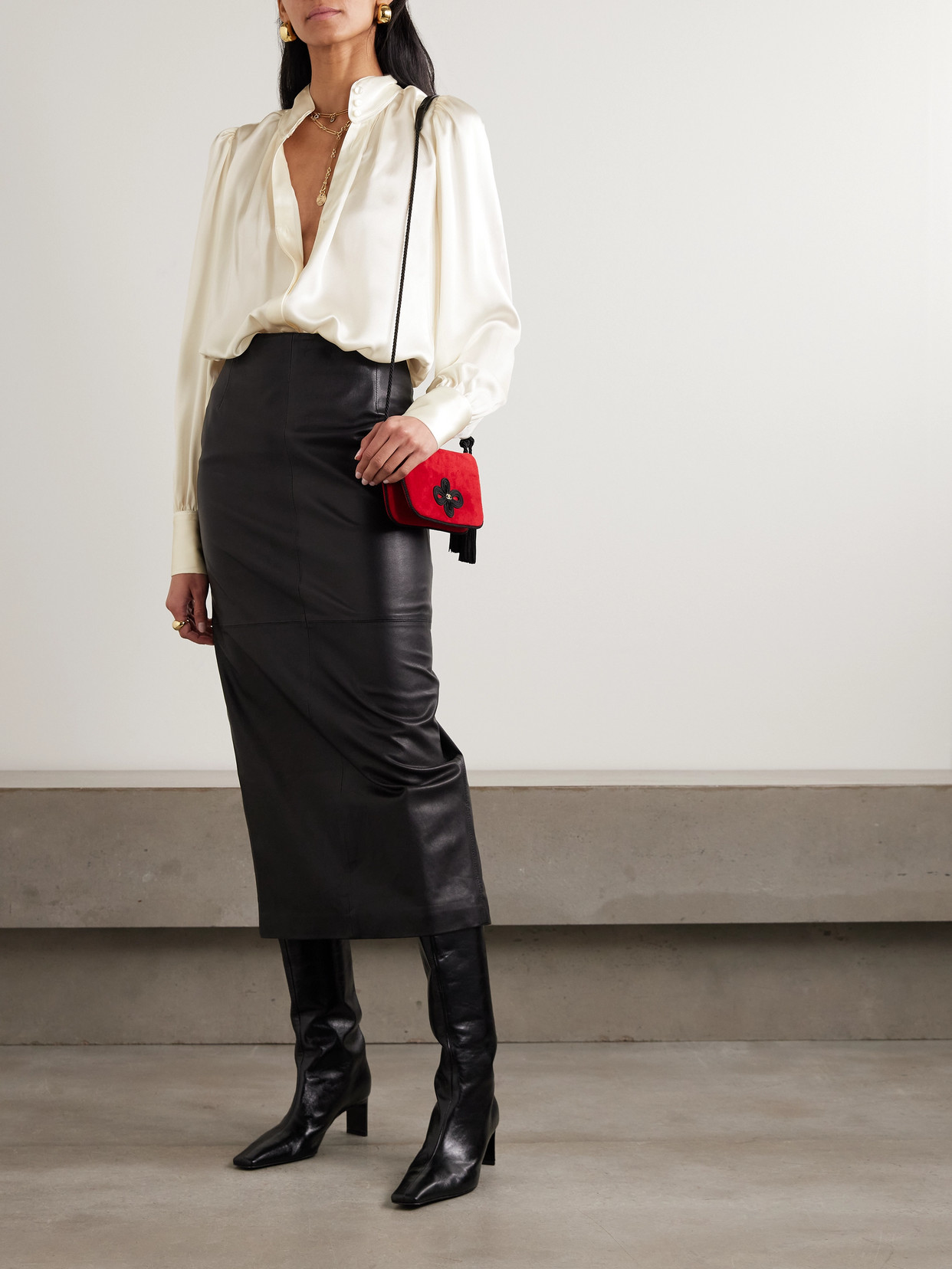 Maison Mayle Val D'isere Gathered Silk-charmeuse Blouse In White