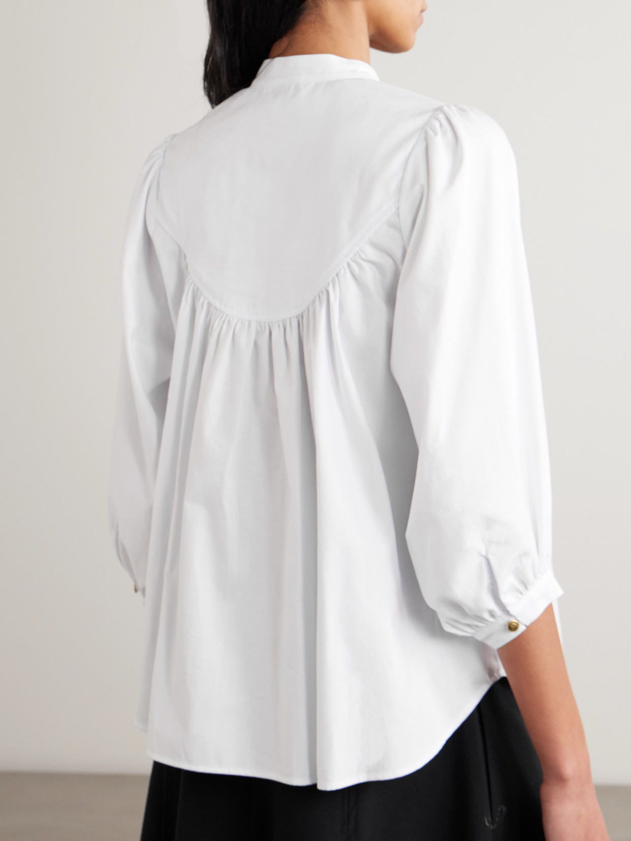 Vivi Pleated Herringbone Cotton Blouse