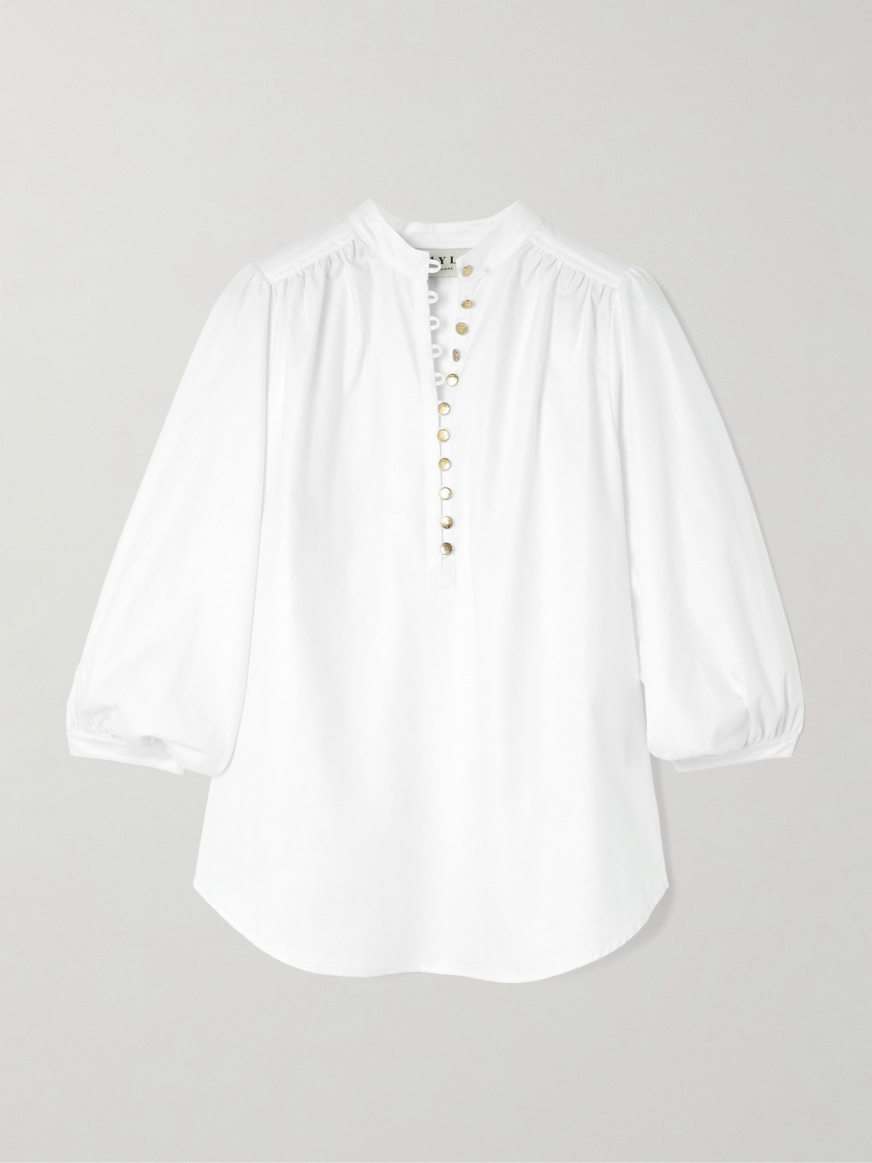 Maison Mayle Vivi Pleated Herringbone Cotton Blouse In White