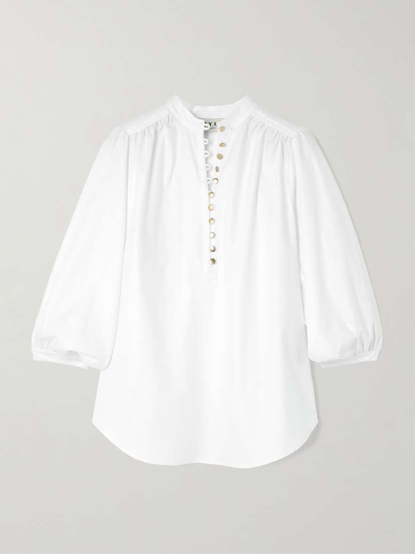 MAISON MAYLE Vivi Pleated Herringbone Cotton Blouse