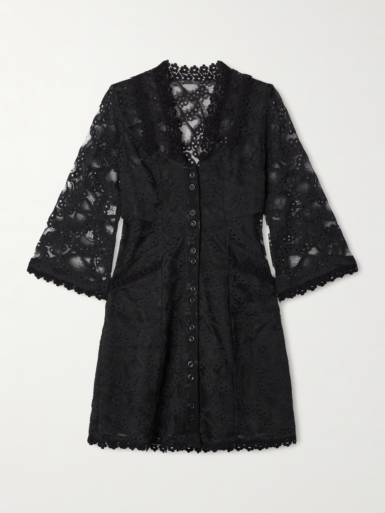 Maison Mayle Valesca Paneled Silk-trimmed Cotton-blend Lace Mini Dress In Black