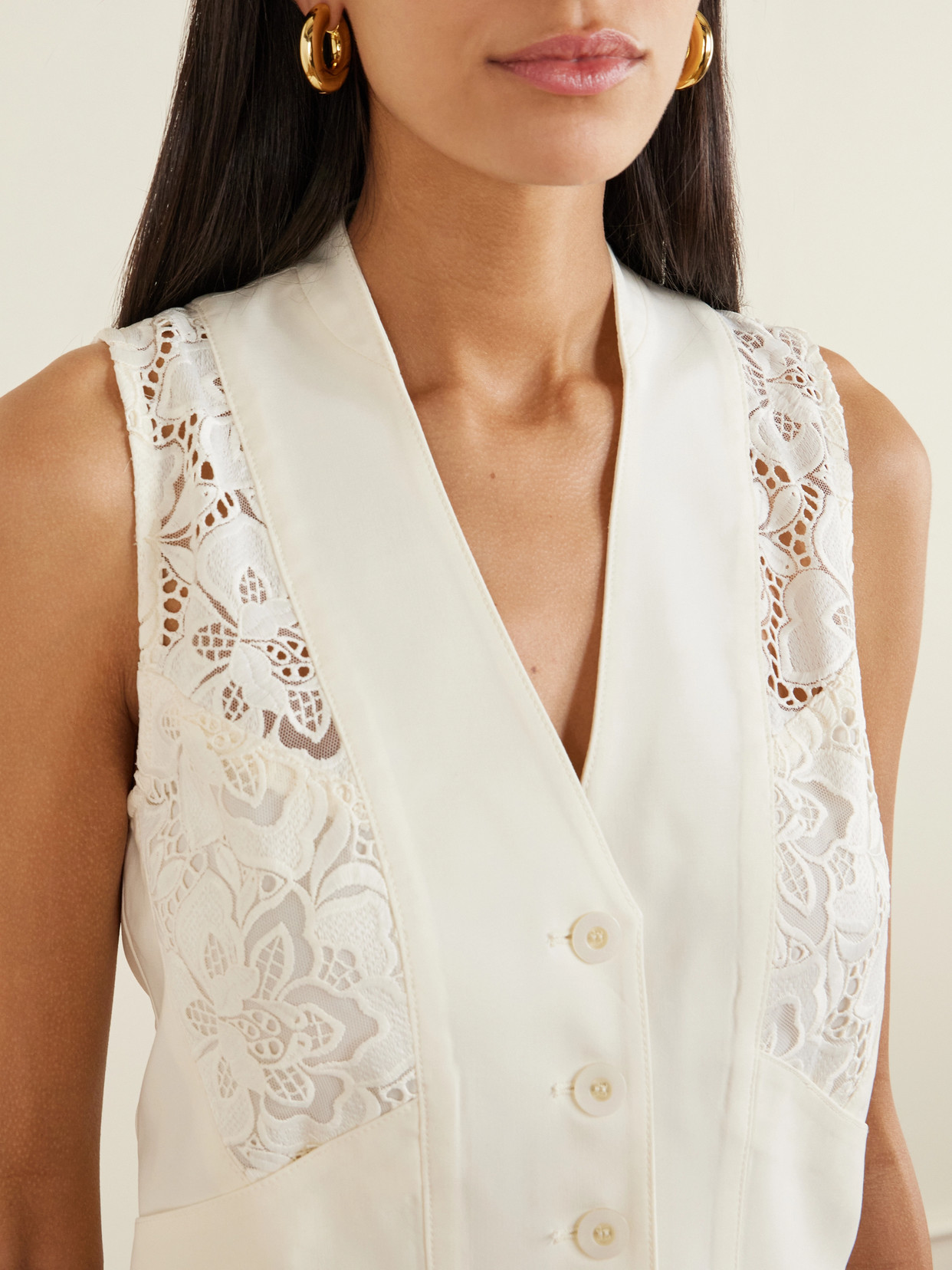 Maison Mayle Ines Lace-trimmed Wool-twill Vest In White