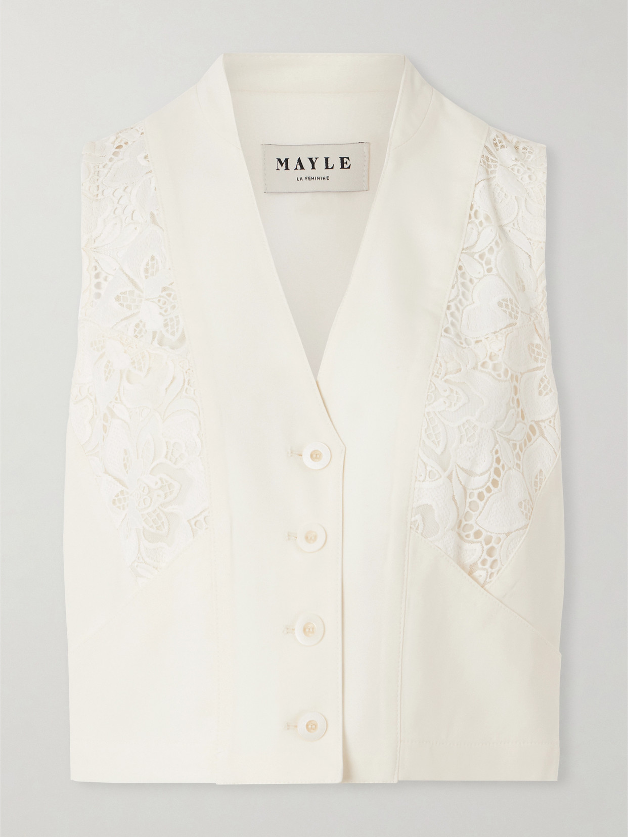Maison Mayle Ines Lace-trimmed Wool-twill Vest In White