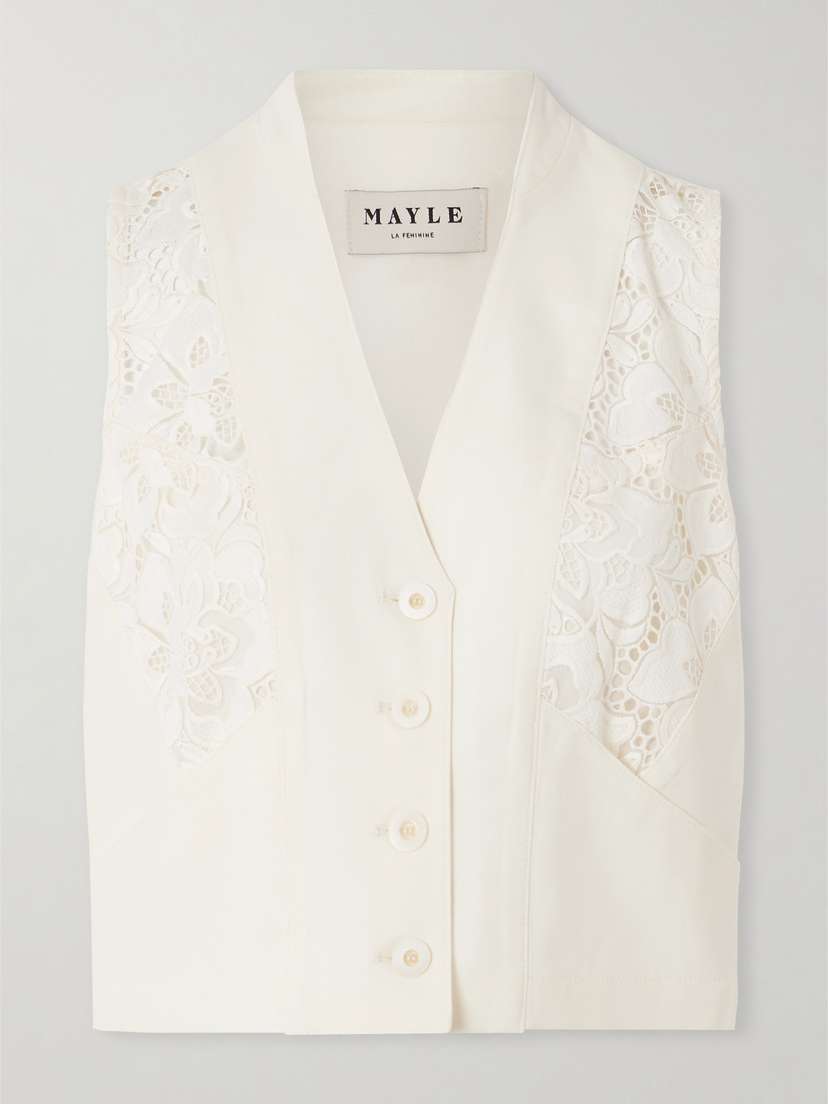 MAISON MAYLE Ines Lace-trimmed Wool-twill Vest