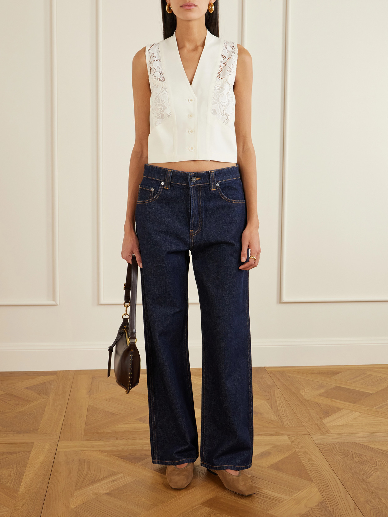 Maison Mayle Ines Lace-trimmed Wool-twill Vest In White