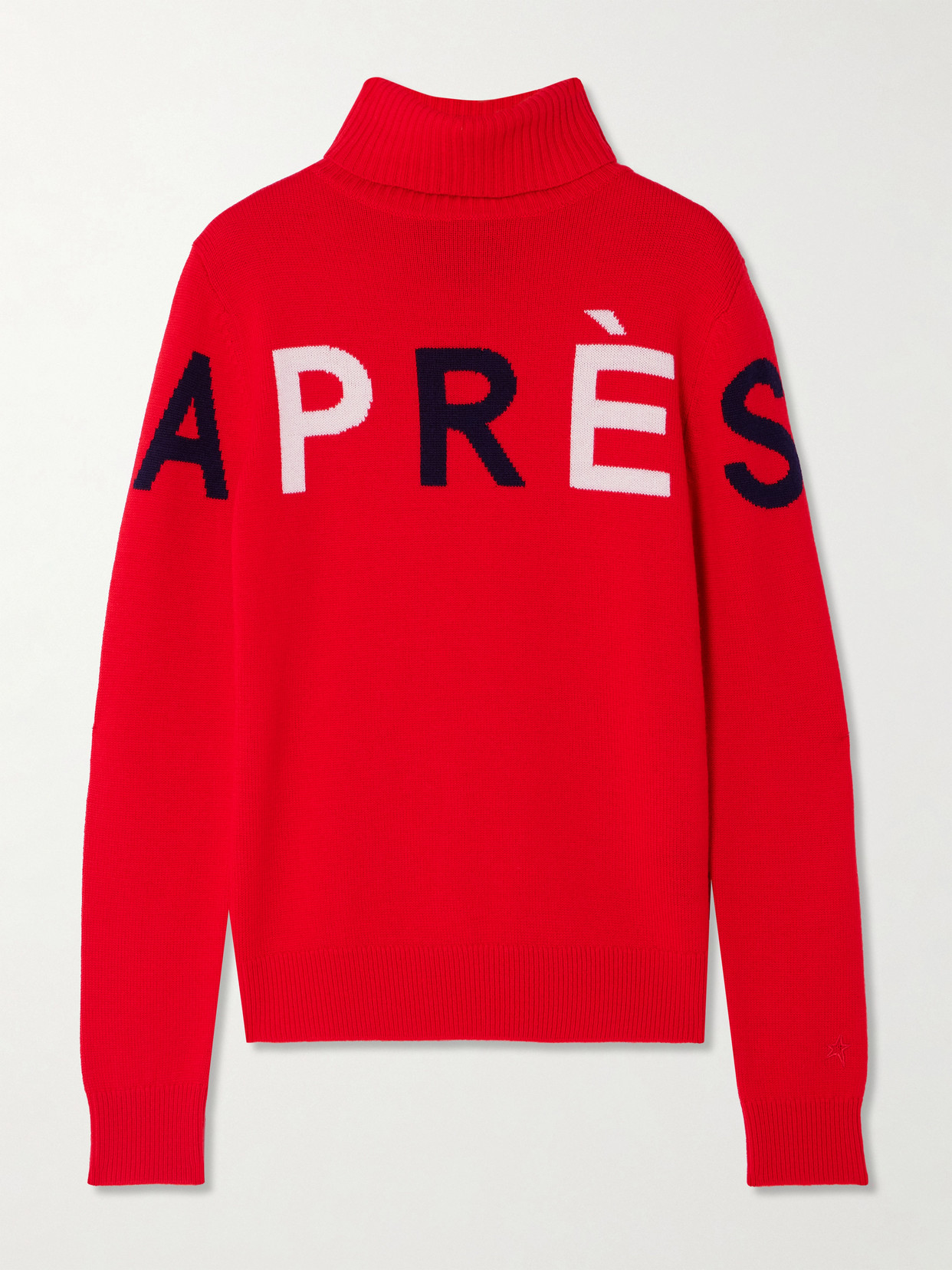 Perfect Moment Intarsia Merino Wool Turtleneck Sweater In Red