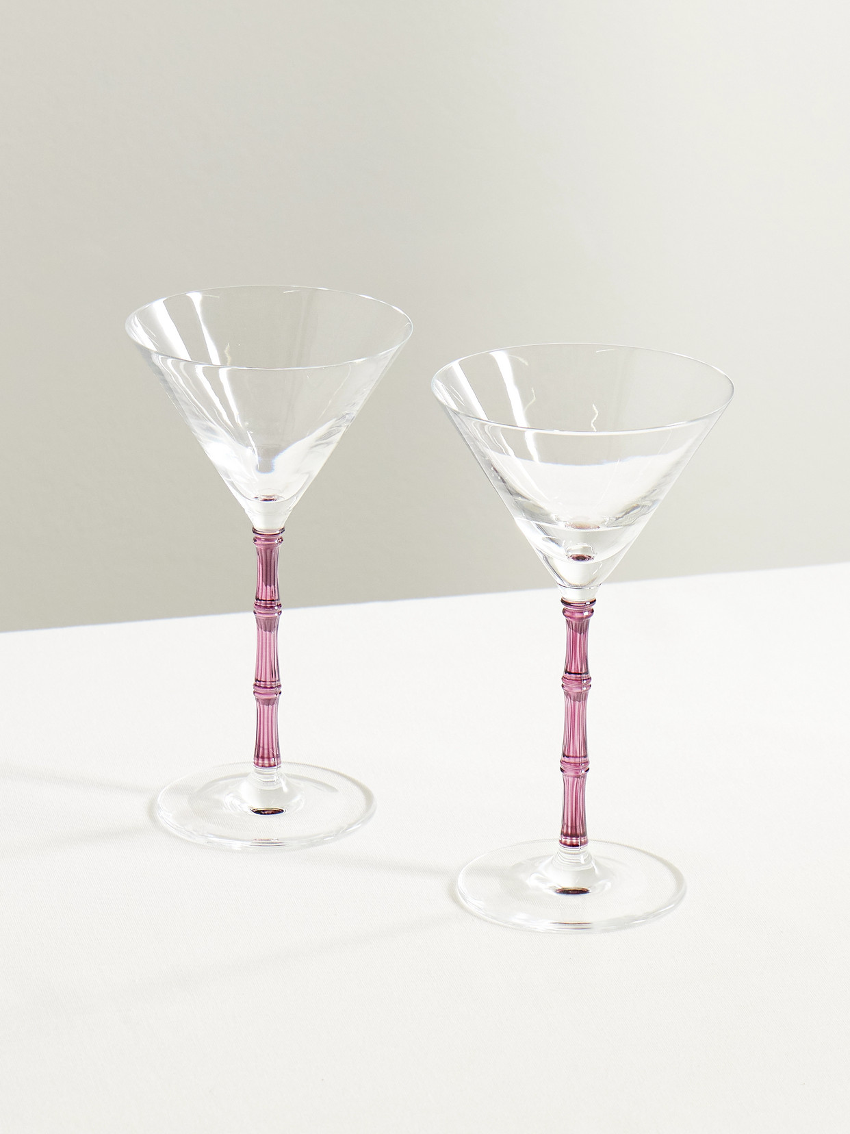 La Doublej Bamboo Set Of Two Crystal Martini Glasses In Pink