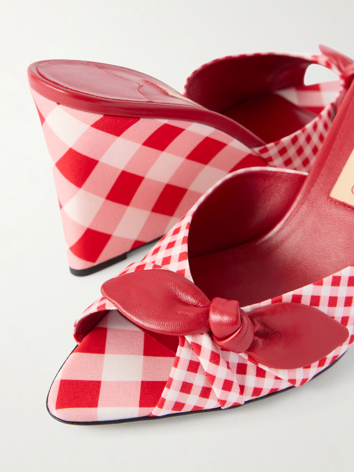 Jimmy Choo Livi 85mm Leather-trimmed Checked Wedge Mules In Red