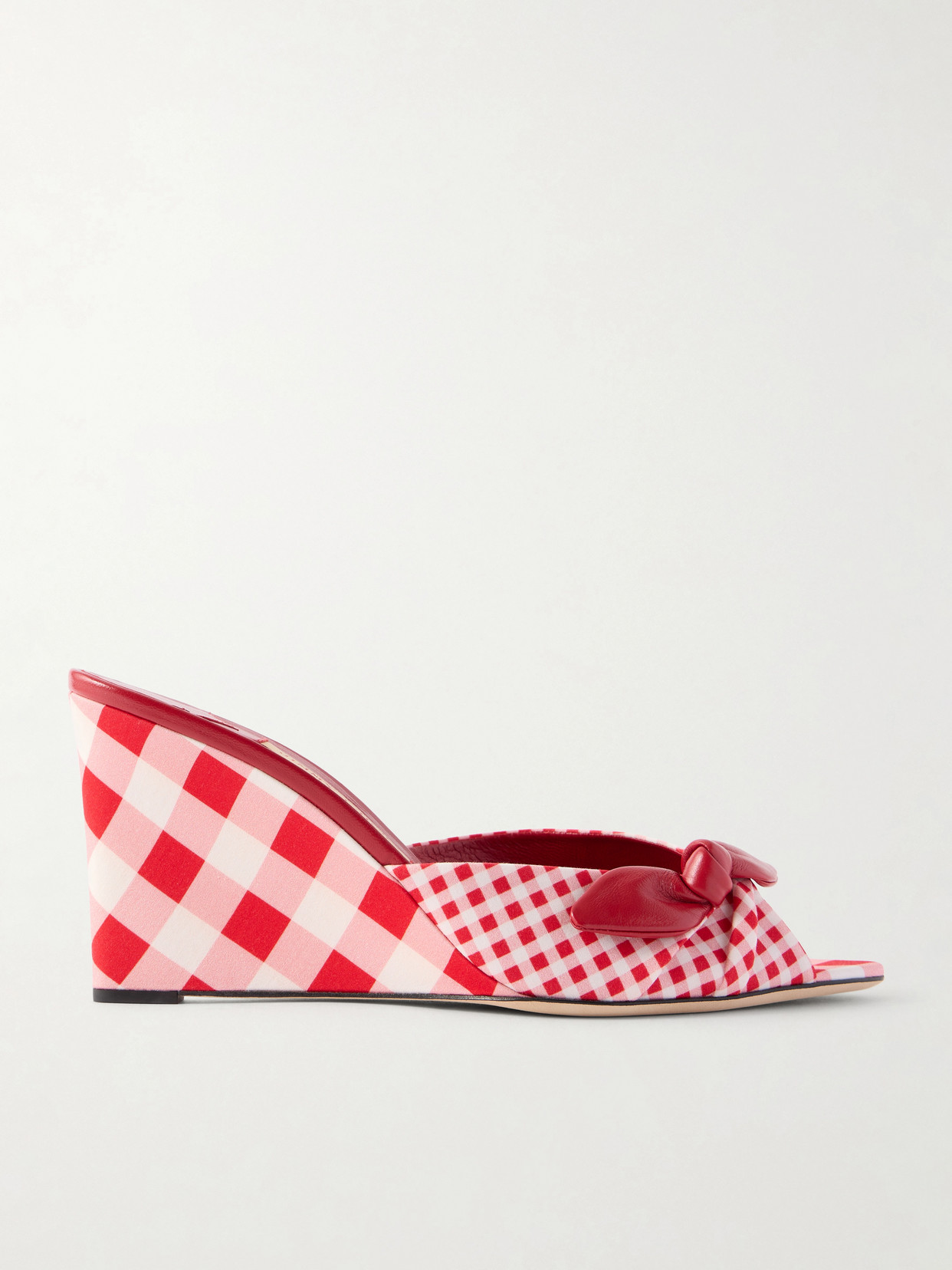 Jimmy Choo Livi 85mm Leather-trimmed Checked Wedge Mules In Red