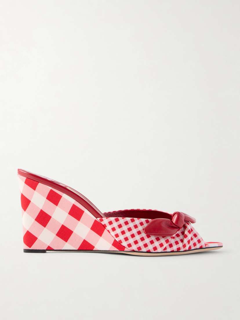 Jimmy Choo Livi 85mm Leather-trimmed Checked Wedge Mules