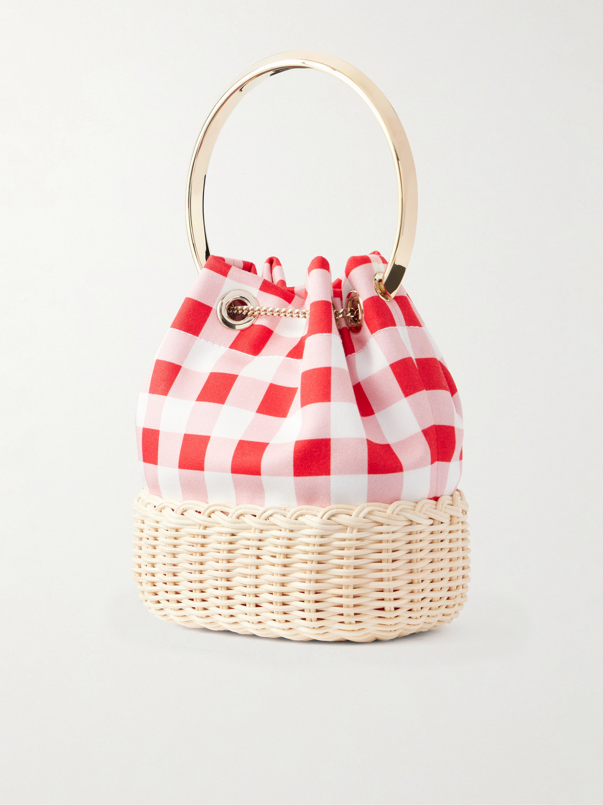 Jimmy Choo Womens Ruby Red Mix/natural Bon Bon Gingham Cotton Top-handle Bag In Multi