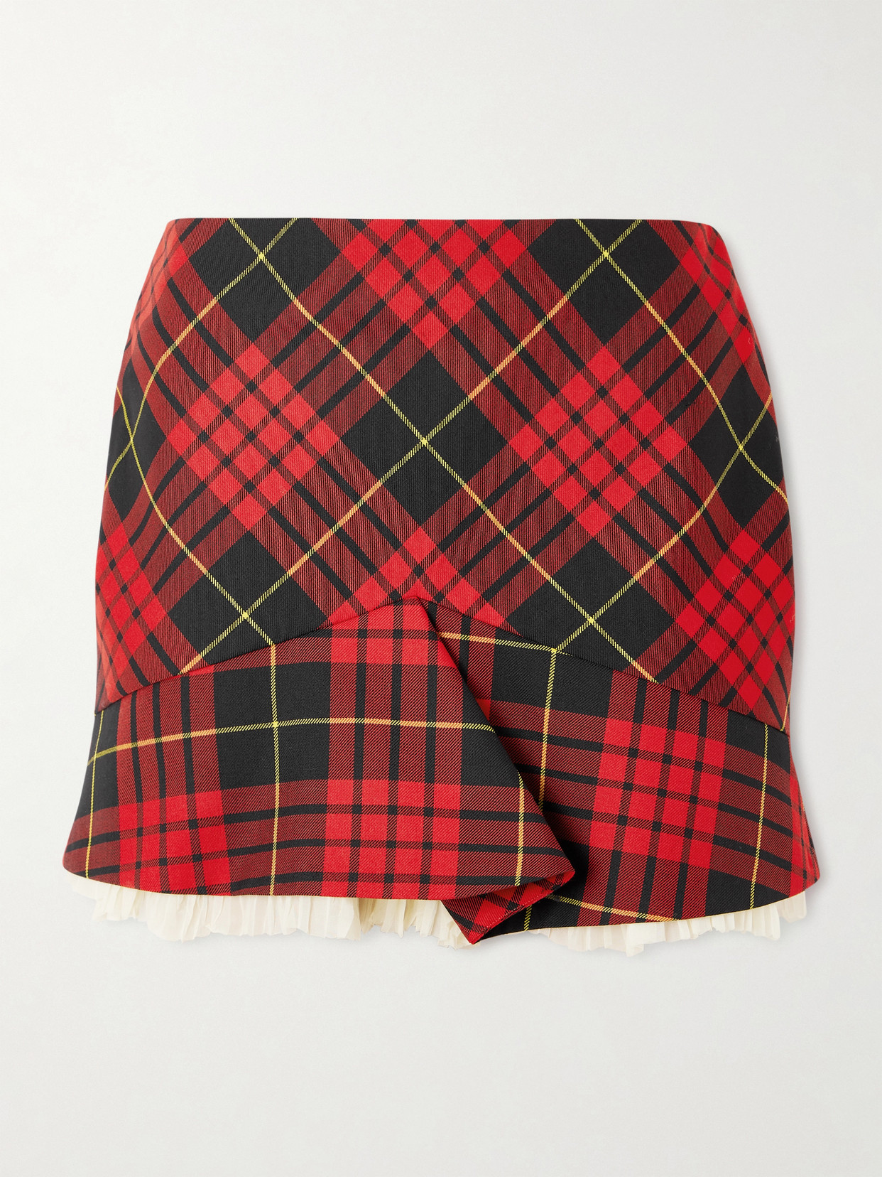 Alexander Mcqueen Crepon-trimmed Checked Woven Mini Skirt In Red