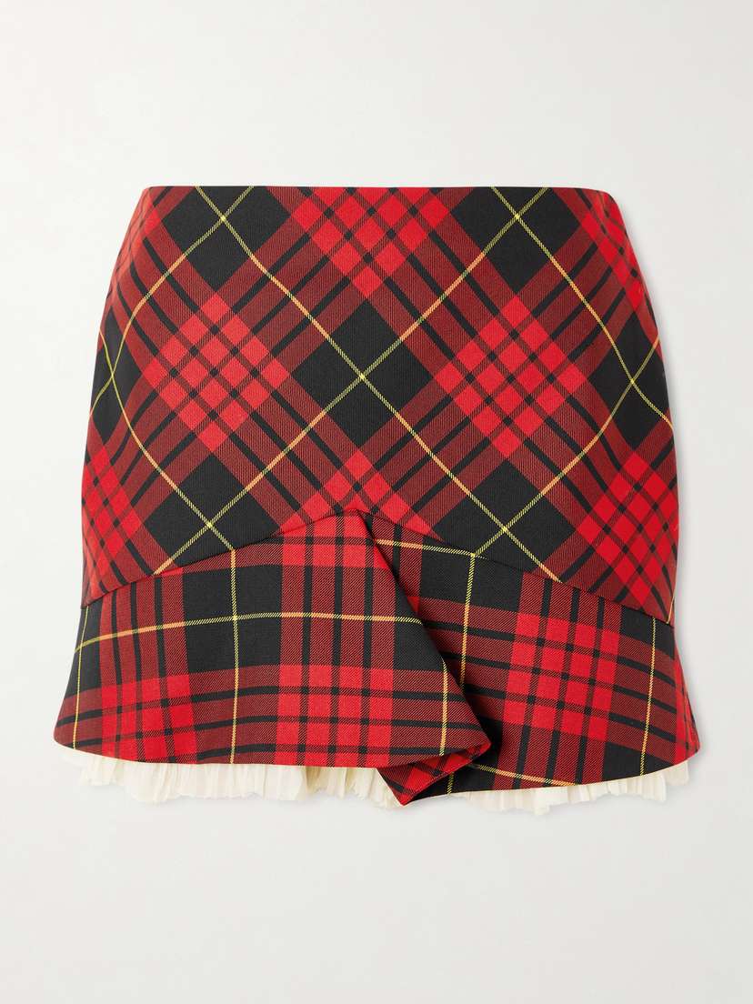 McQueen Crepon-trimmed Checked Woven Mini Skirt