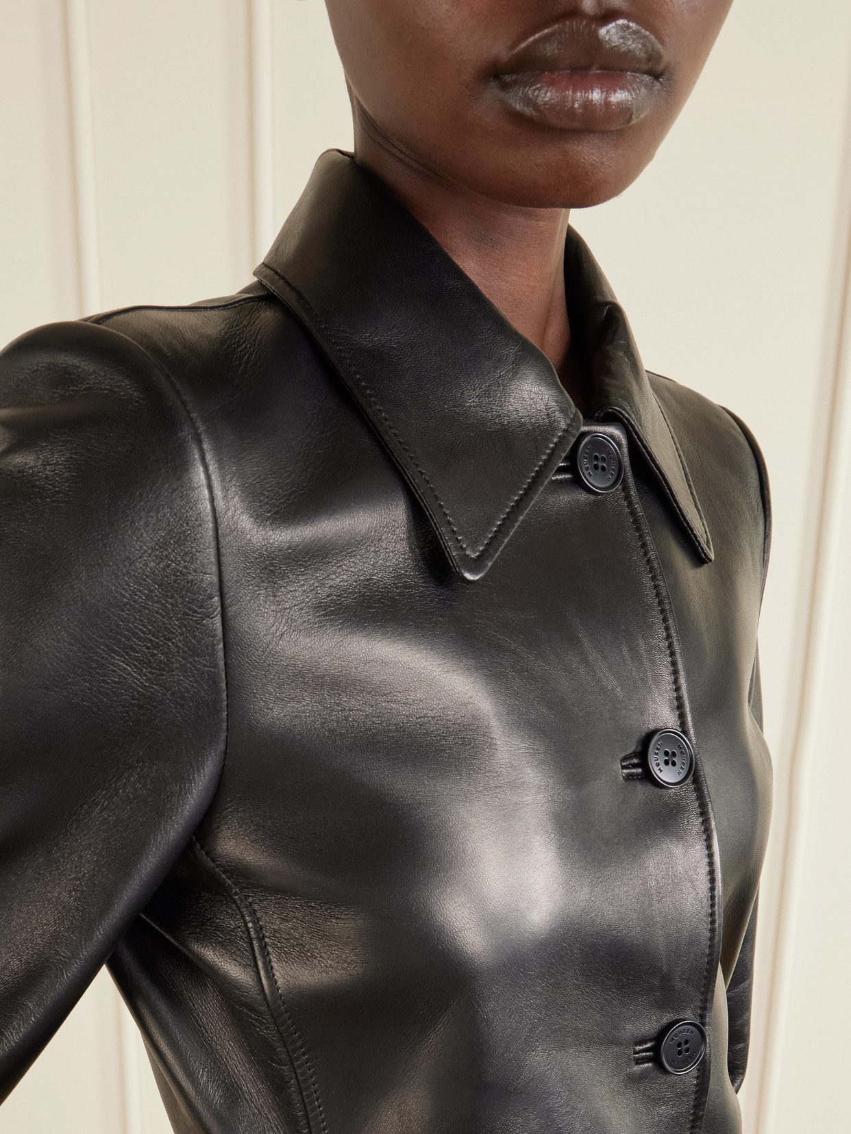 Alexander Mcqueen Paneled Leather Peplum Jacket In Black