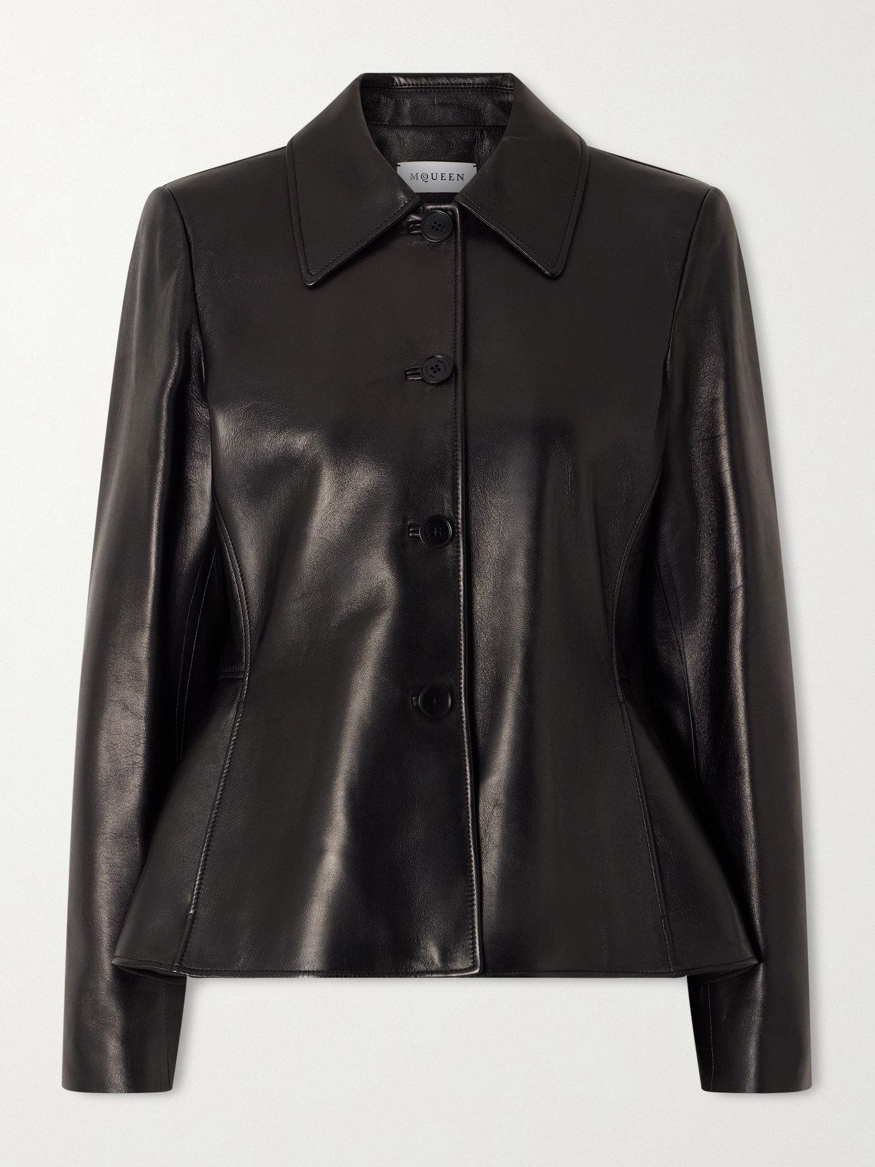 Alexander Mcqueen Paneled Leather Peplum Jacket In Black